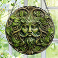 Green Man Stained Glass Suncatcher, Stained Glass Window Hanging, 8 Inch Window Decor Hanging, Gift for Garden Lovers, Fathers Day Birthday Gifts for Dad Grandpa Man Bother Husband Lover