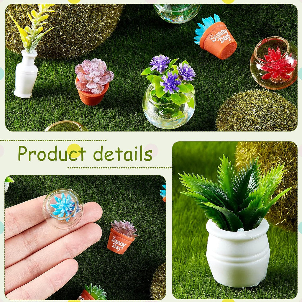 Skylety 14 Pcs Miniature Fake Plants Dollhouse Miniature Flowers for Crafts Mini Faux Plants and Flower Bulk for Doll House Landscaping Bonsai Ornament Crafts(Cute Style)
