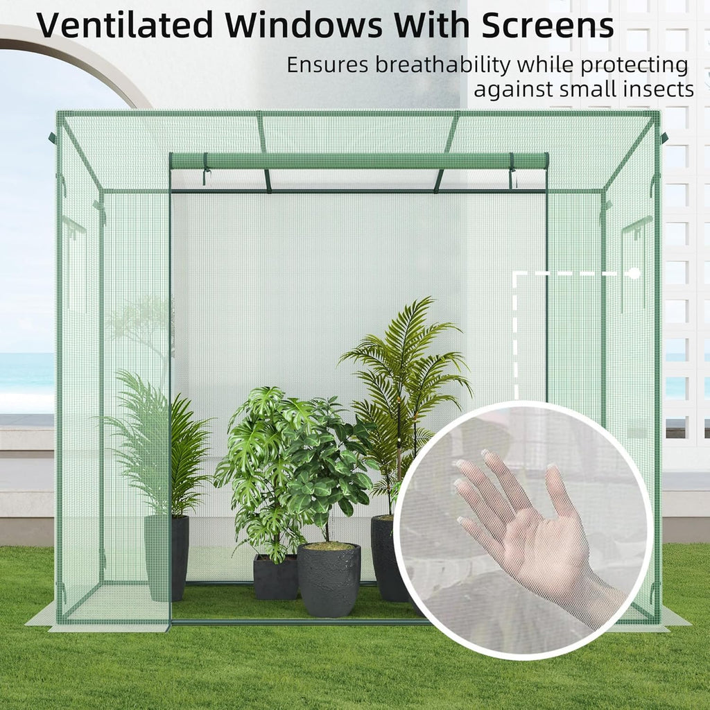 Small Greenhouse for Outdoors, Green House for Winter with Roller Shutter Zipper Door and Window, Thickened PE Cover, Portable Greenhouse for Indoor and Outdoor Plant Growth