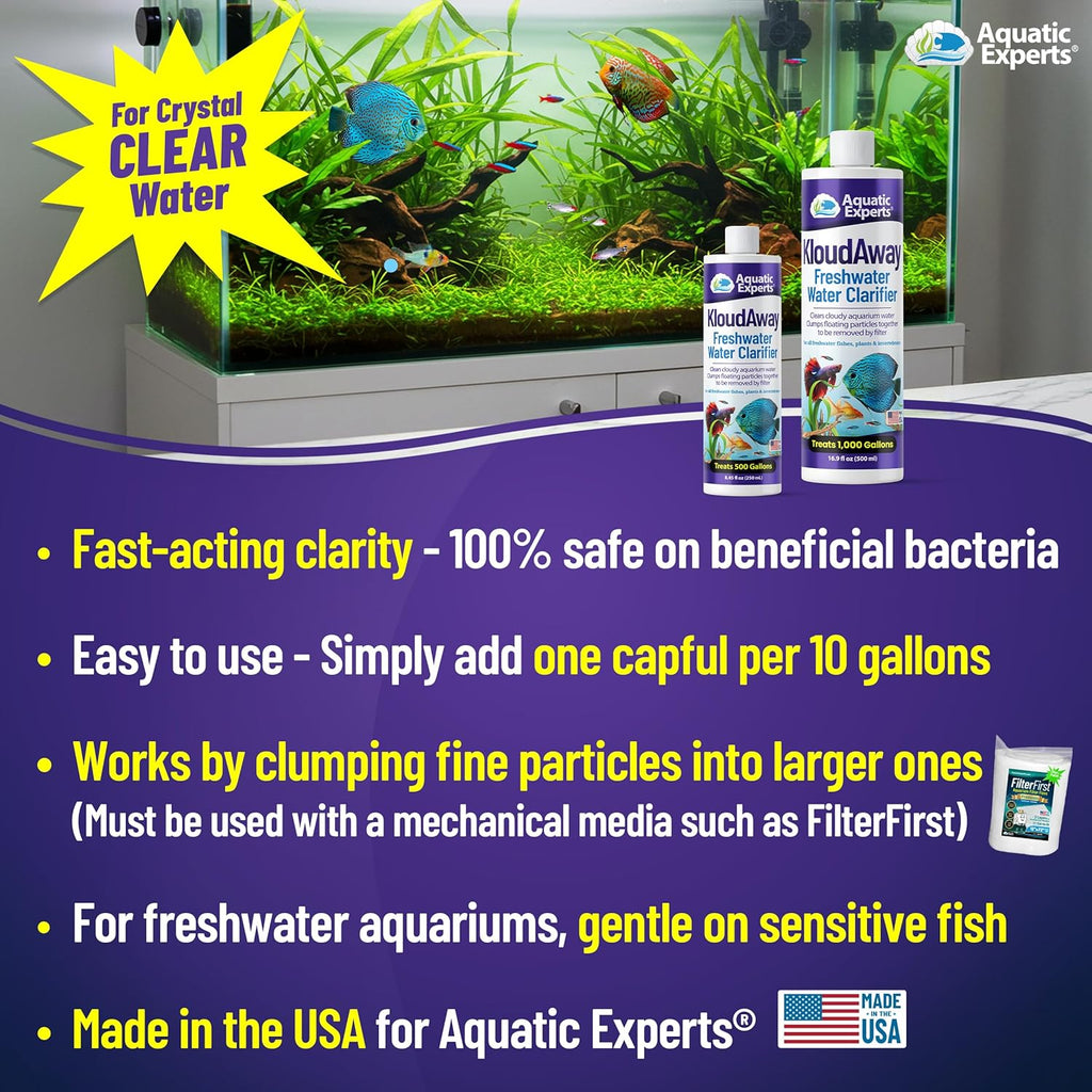 KloudAway Freshwater Aquarium Water Clarifier - Clears Cloudy Water, Water Clarifier for Fish Tank, Made in USA, Aquatic Experts (250 ml)