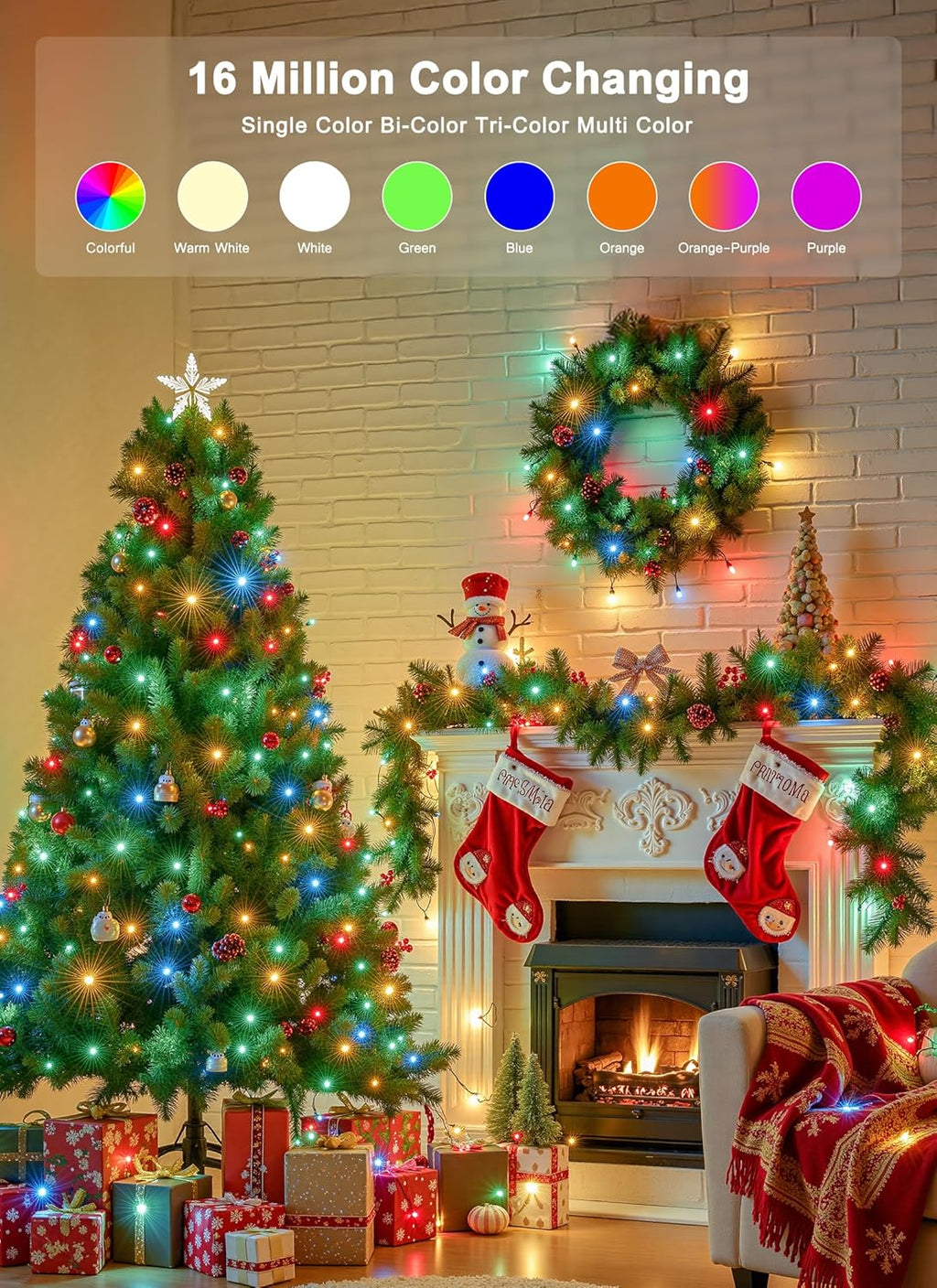 Minetom LED Color Changing Smart RGB Christmas Tree Lights, 132ft 400LED String Lights, 16 Milion Adjustable Colors Fairy Lights with Remote & Timer & Memory Function for Xmas Tree Holiday Party