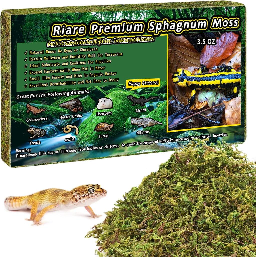 Riare 3.5 OZ Premium Sphagnum Moss for Reptiles- 4QT Natural Live Moss Reptile Moss Bedding for Terrarium, Hatching, Forest Sphagnum Moss Reptile Substrate for Snakes, Gecko, Turtles, Frogs, Leopard
