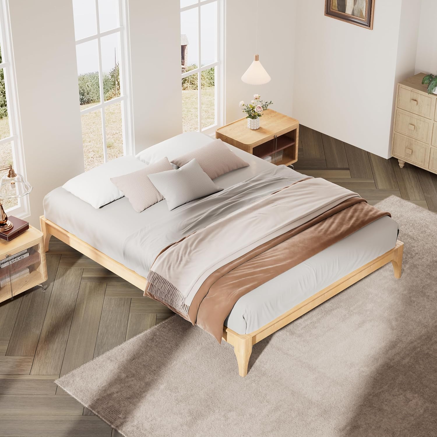 Merax Full Size Bamboo Wood Platform Bed Frame with No Headboard, Under Bed Storage, Wood Slat Support, No Box Spring Needed, Easy Assembly, Natural
