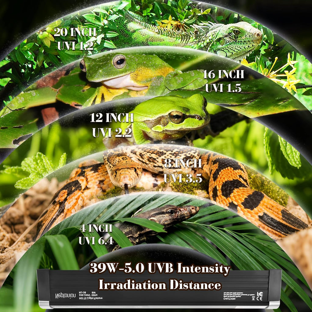 T5 Reptile UVB Light 34.5 Inches Fixture with UVB 5.0 Bulb High Output Hood for Terrariums, Basking Reptiles, Lizards, Chameleons, Iguanas, Bearded Dragons, 39W