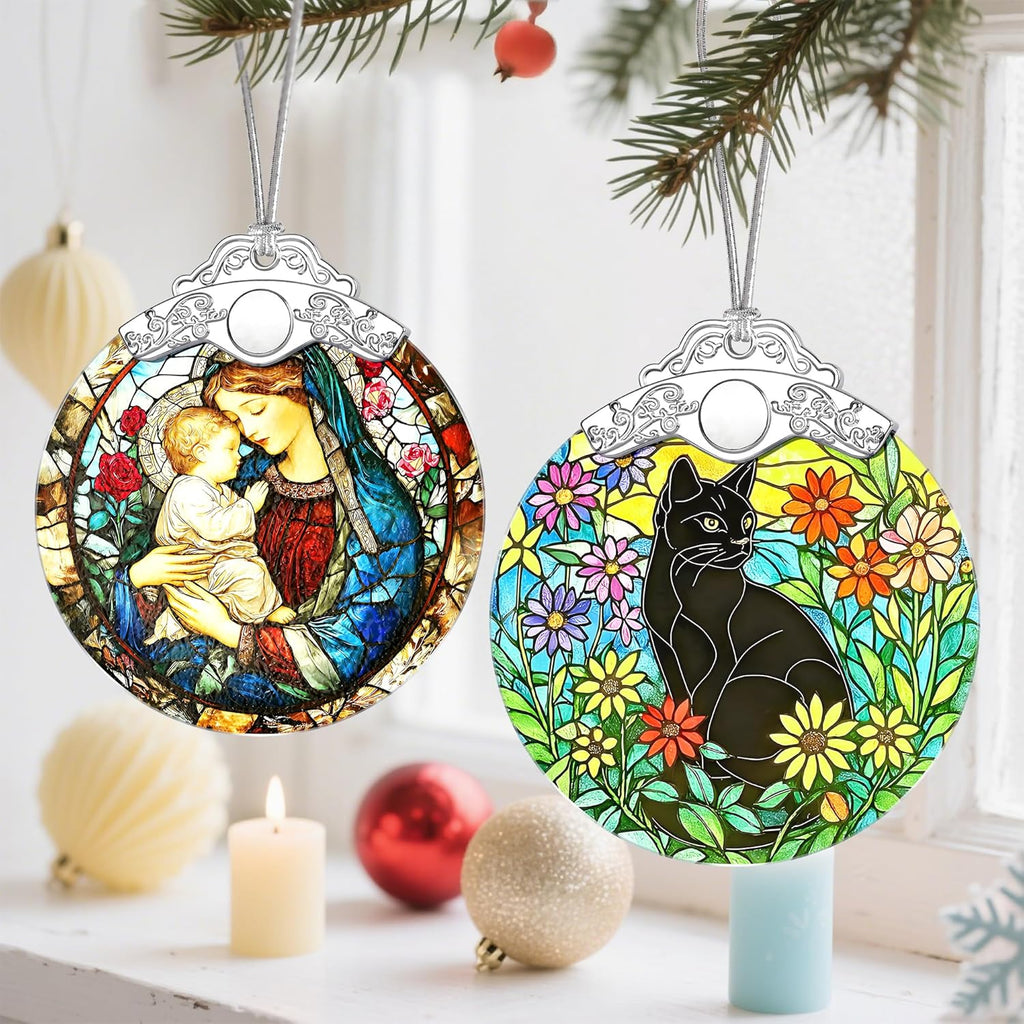 Christmas Ornament, Christmas Tree Ornaments, Keepsake Ornaments, Holiday Decor, Holiday & Xmas Gifts, Gifts for Cat Lovers & Flower Lovers - Black Cat-Theme