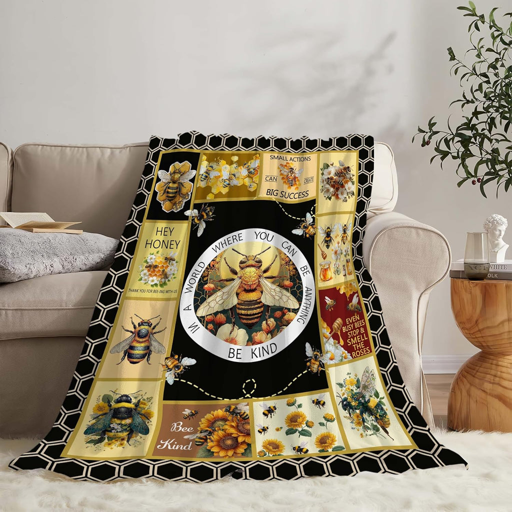 Bee Throw Blanket Bee Stuff Gifts for Kids Girls Boys Adults Women Men Soft Cozy Warm Plush Fluffy Fuzzy Fleece Blanket Decor 60''X80''