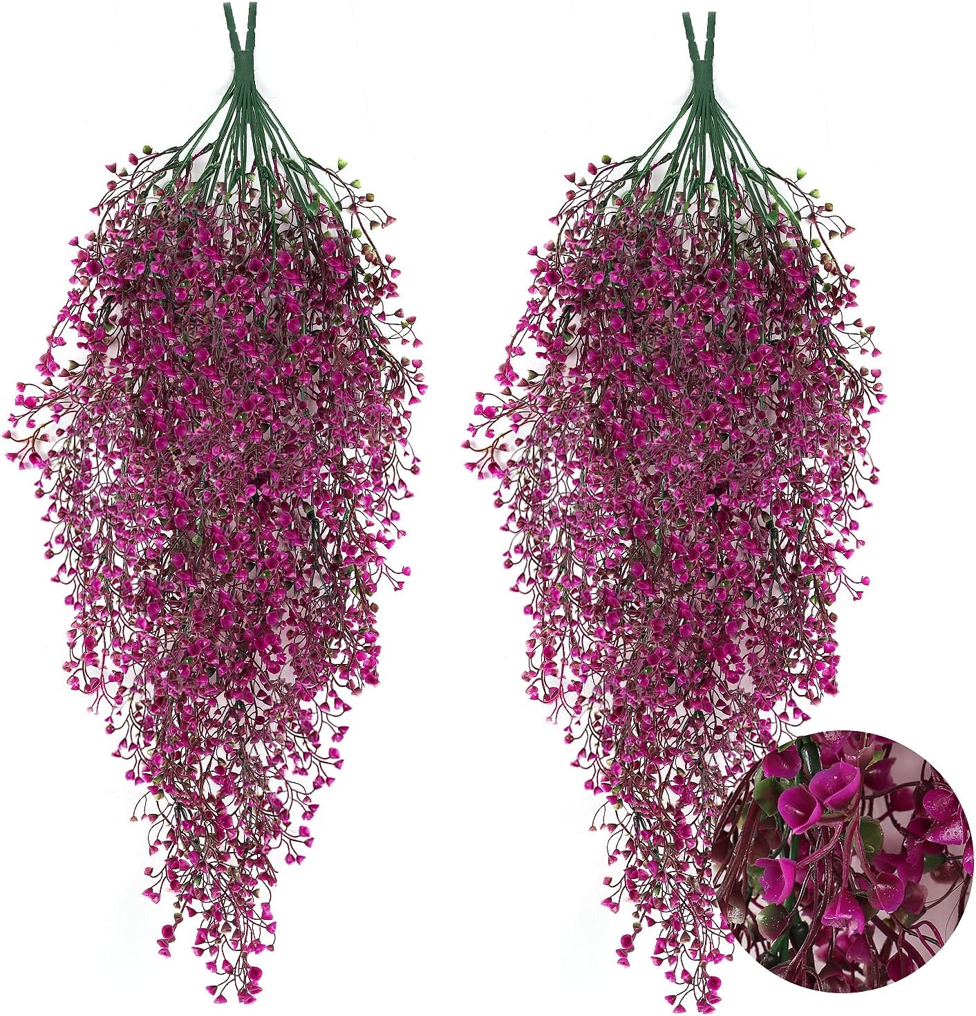 RECUTMS 4 pcs Hanging Fake Plants Flowers Artificial Decor Artificial Hanging Plants Fake Vines with Fake Flowers Fake Plants for Bedroom Aesthetic Wall Hanging Decoration（Fuchsia）