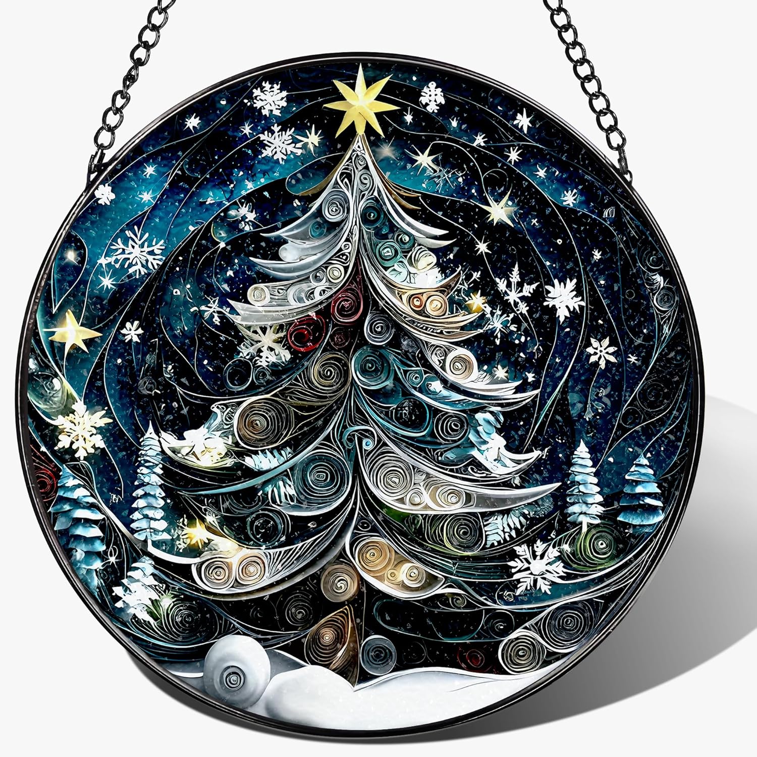 8-Inch Starry Christmas Tree Suncatcher Ornament: Stained Glass Window Hanging & Decor, Sun Catchers Indoor Window — Gift for Christmas, Holiday Present Idea, Gifts Exchange, Gift Idea
