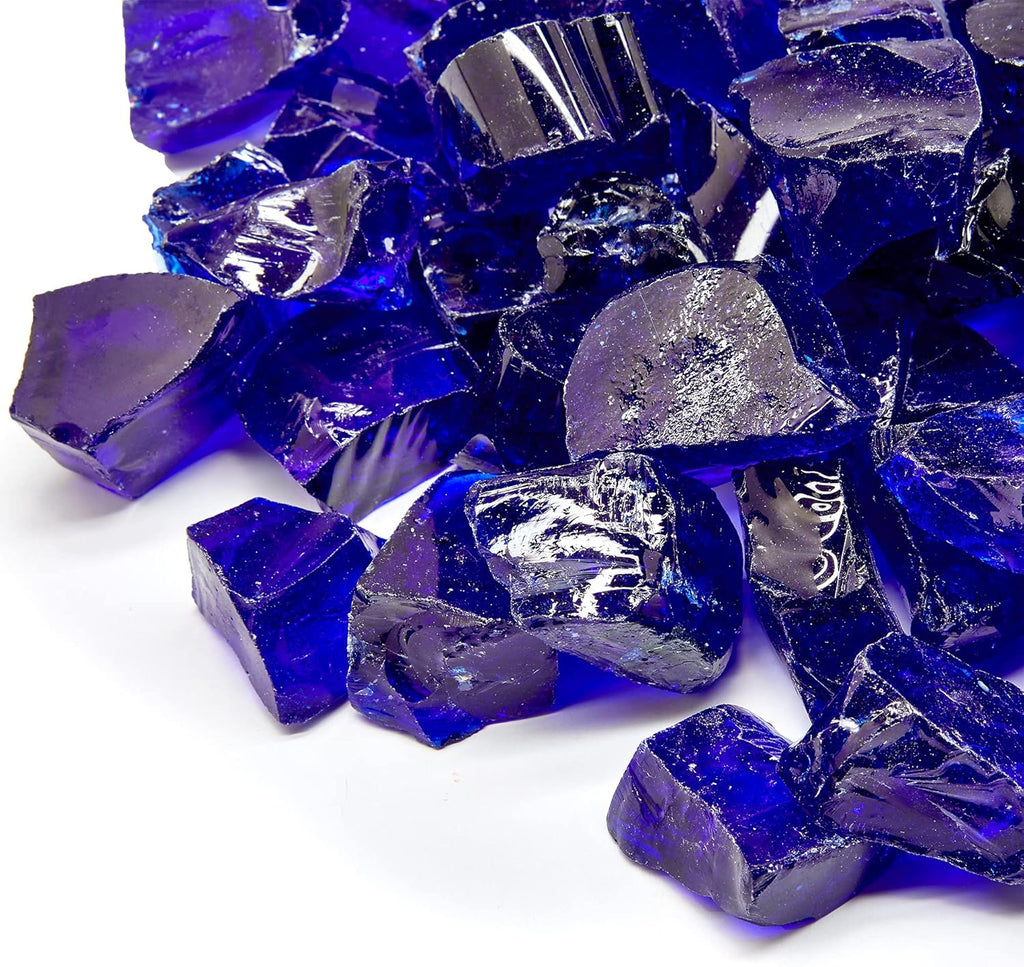 TWINKLING High Luster Fire Glass Gravel Stone,Broken Glass,Fire Pit Glass,Crushed Glass for Fireplace Pit Aquarium Garden Decoration,1-3cm,2-Pound Jar (Cobalt Blue)