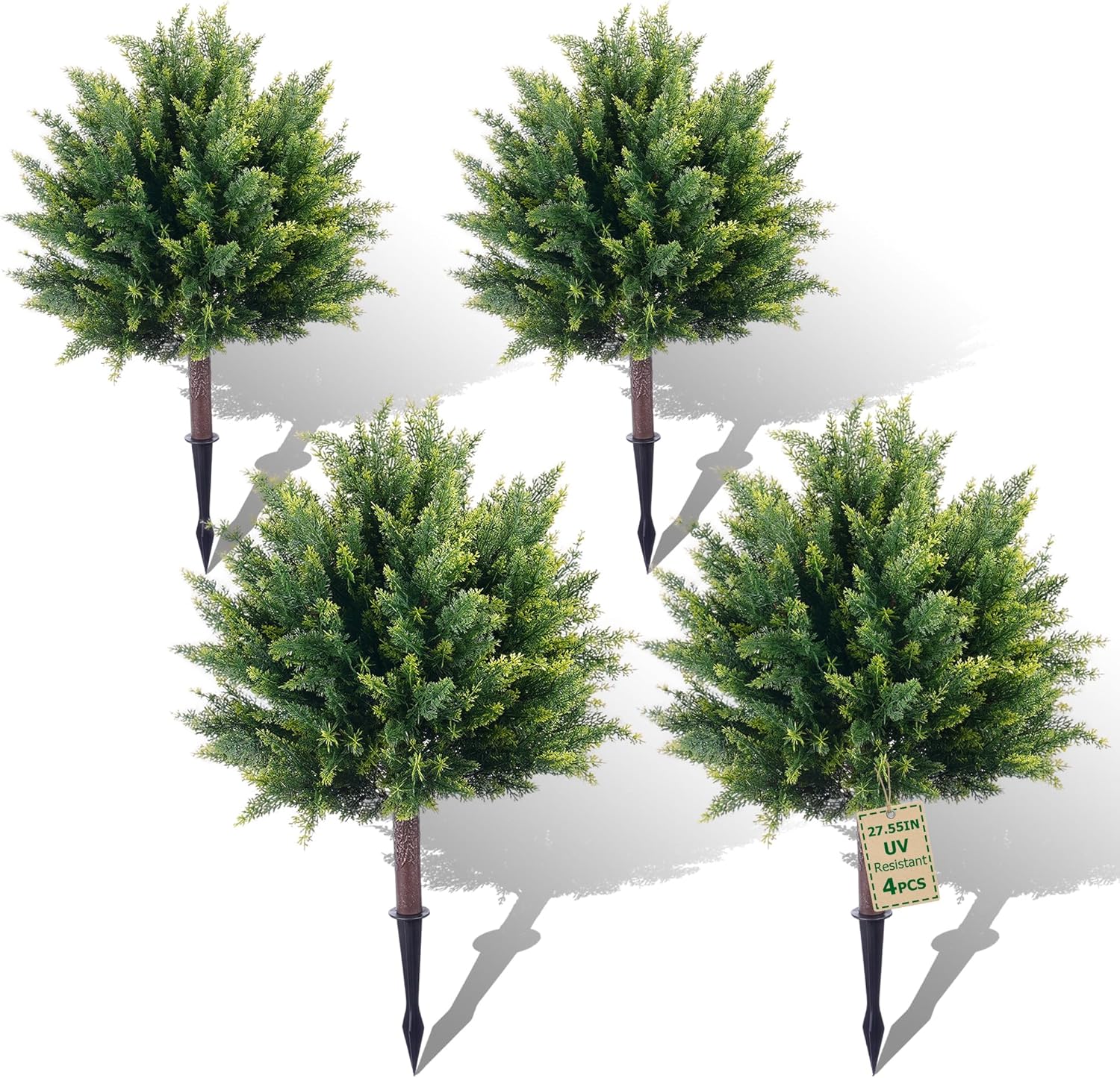 28inch Artificial Cedar Christmas Tree, Norfolk Pine Tree. 4 Sets Faux Cypress Topiary with Spikes Outdoor Christmas Tree Front Porch Decor, Fake Shrubs Planters, Christmas Pot Fillers Urn Filler