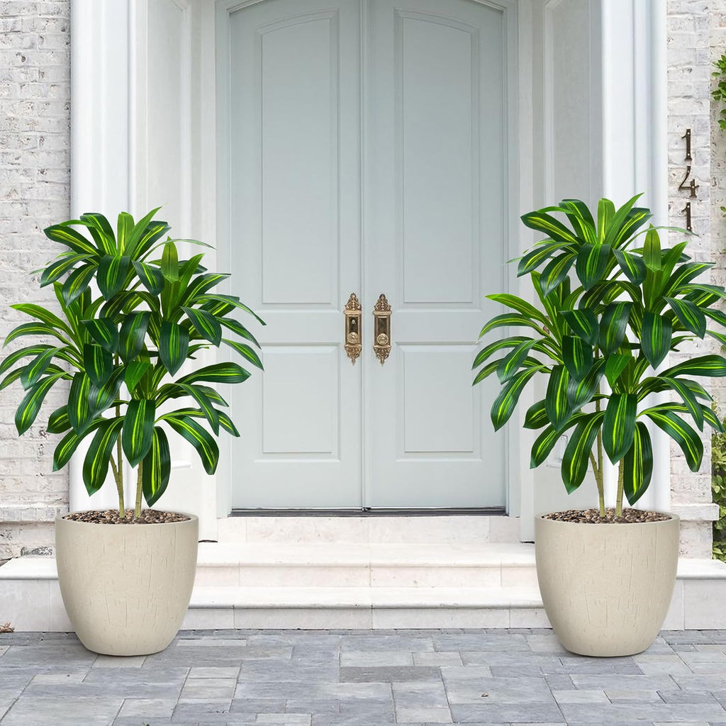 2 Pack Artificial Dracaena Tree-4FT Fake Plants with White Planter-Artificial Plants Indoor Floor Plant in Pot-Tropical Fake Yucca Potted Tree for Home Office Living Room Decor