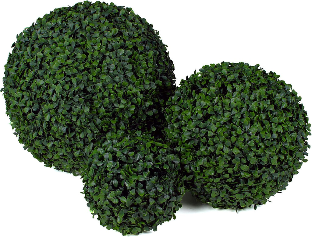 3rd Street Inn Topiary Ball Assortment - Artificial Plant Set - Indoor/Outdoor Wedding Party Decor - Faux Foliage Garden Sphere - Tree and Bush Substitute (15", 11", 7" (Boxwood))