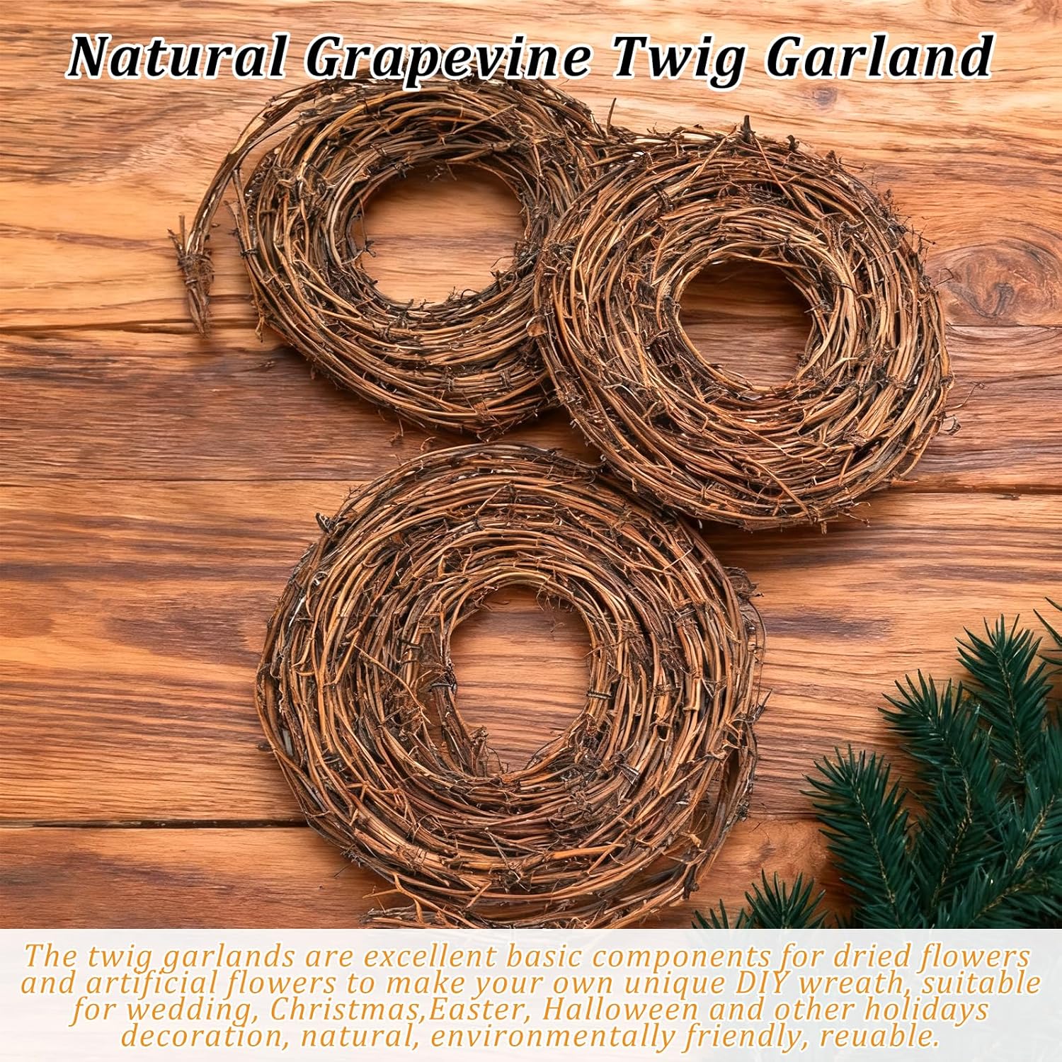 4 Pcs Grapevine Garland - 15 FT Natural Grape Vine Wreath for Crafts DIY Rattan Twig Garland Hanging Vine Wreath for Wedding Christmas Holiday Door Vase Wall Window Home Decor (Total 60FT)