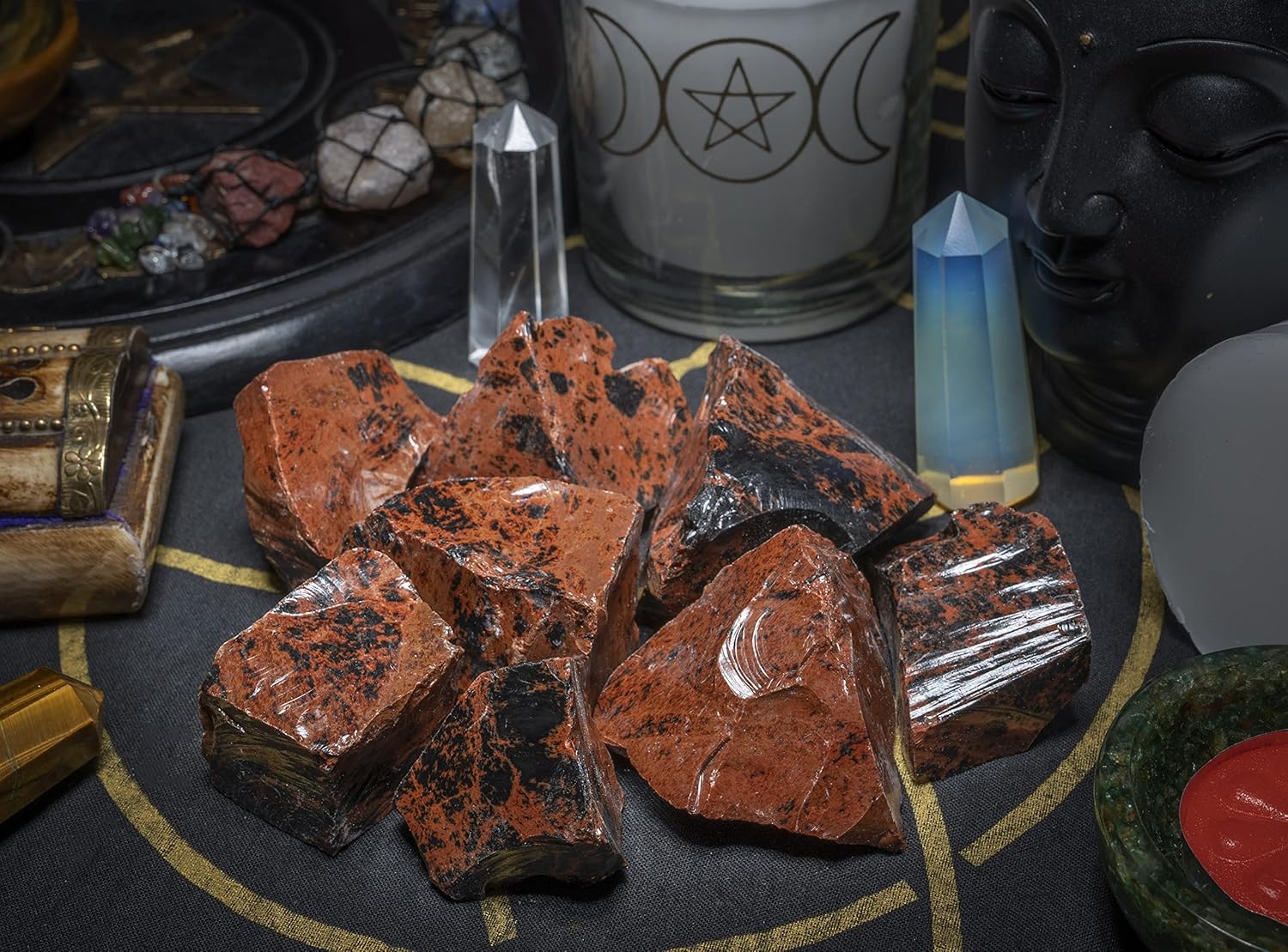 Crocon Mahogany obsidian Rough Bulk Natural Stone Raw Gemstone Tumbling Cabbing Polishing Gem Mining Energy Generator Chakra Balancing Reiki Healing Good Luck Home Office Decor Weight :-1Lb Approx