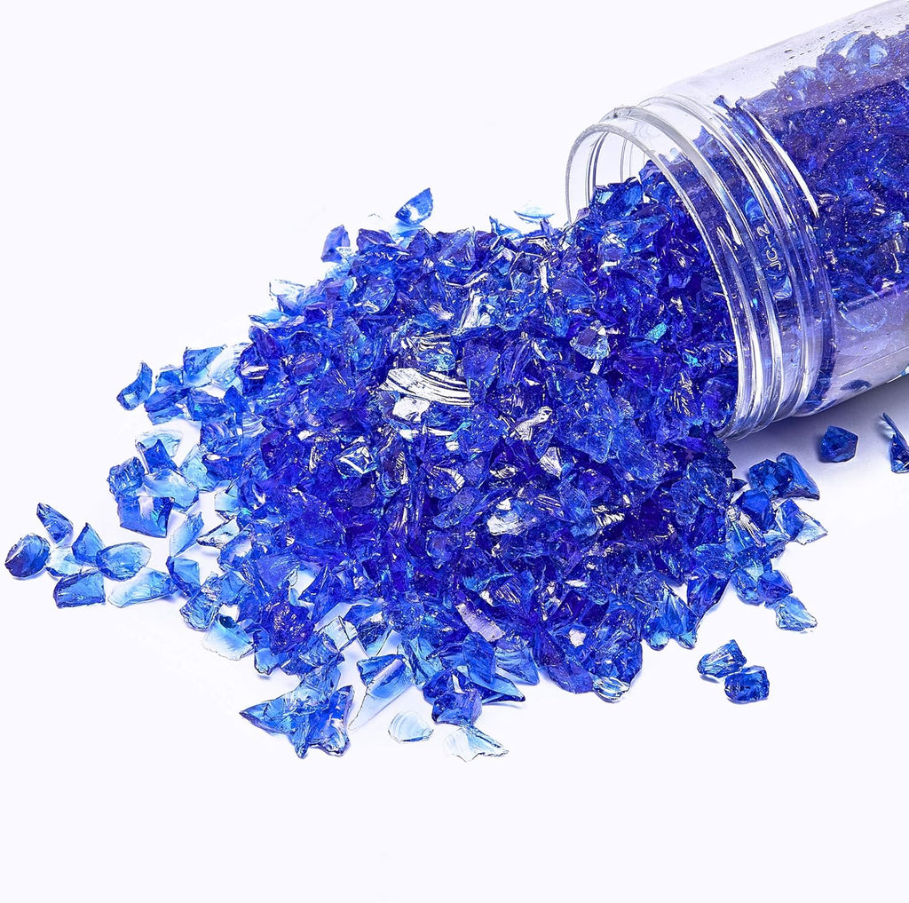 TWINKLING High Luster Fire Glass Gravel Stone Glitter,Broken Glass,Fire Gems Chips,Crushed Glass for Fire Pit Crafts Resin Art Aquarium Garden Decoration,3-6mm,1-Pound Jar (Cobalt Blue)