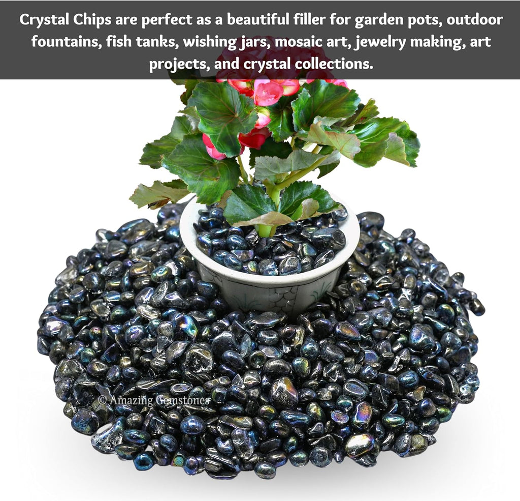 Amazing Gemstone Titanium Aura Quartz Crystal Chips Aquarium Gravel Rocks - Aura Quartz Chips Bulk Fish Tank Gravel, Small Tumbled Stone Chips and Tiny Crystals for Decoration (Natural AAA Grade)