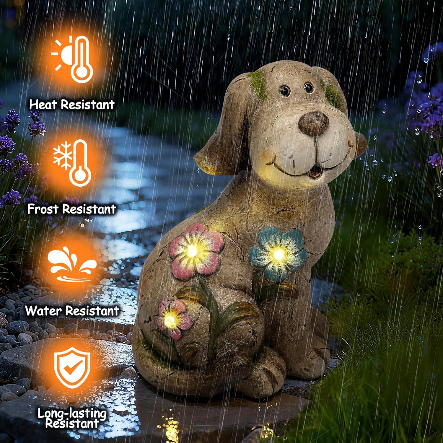 Solar Dog Garden Statue with Light, Cute Outdoor Dog Decoration for Yard, Patio, Lawn Balcony, Animal Figurines Housewarming Gardening Gift, Crafted Gifts for Mom Women