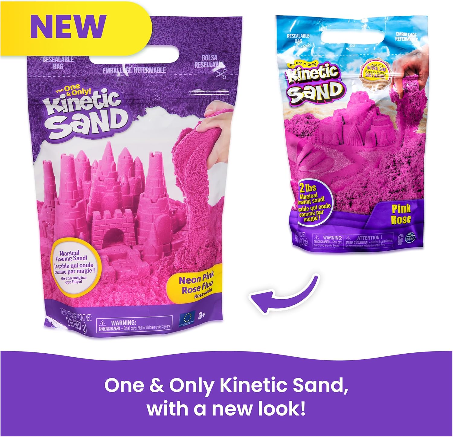 Kinetic Sand, 2lbs Pink Play Sand, Moldable Sensory Toys for Kids, Resealable Bag (Packaging May Vary), Holiday Gifts & Stocking Stuffers for Kids Ages 3 and up