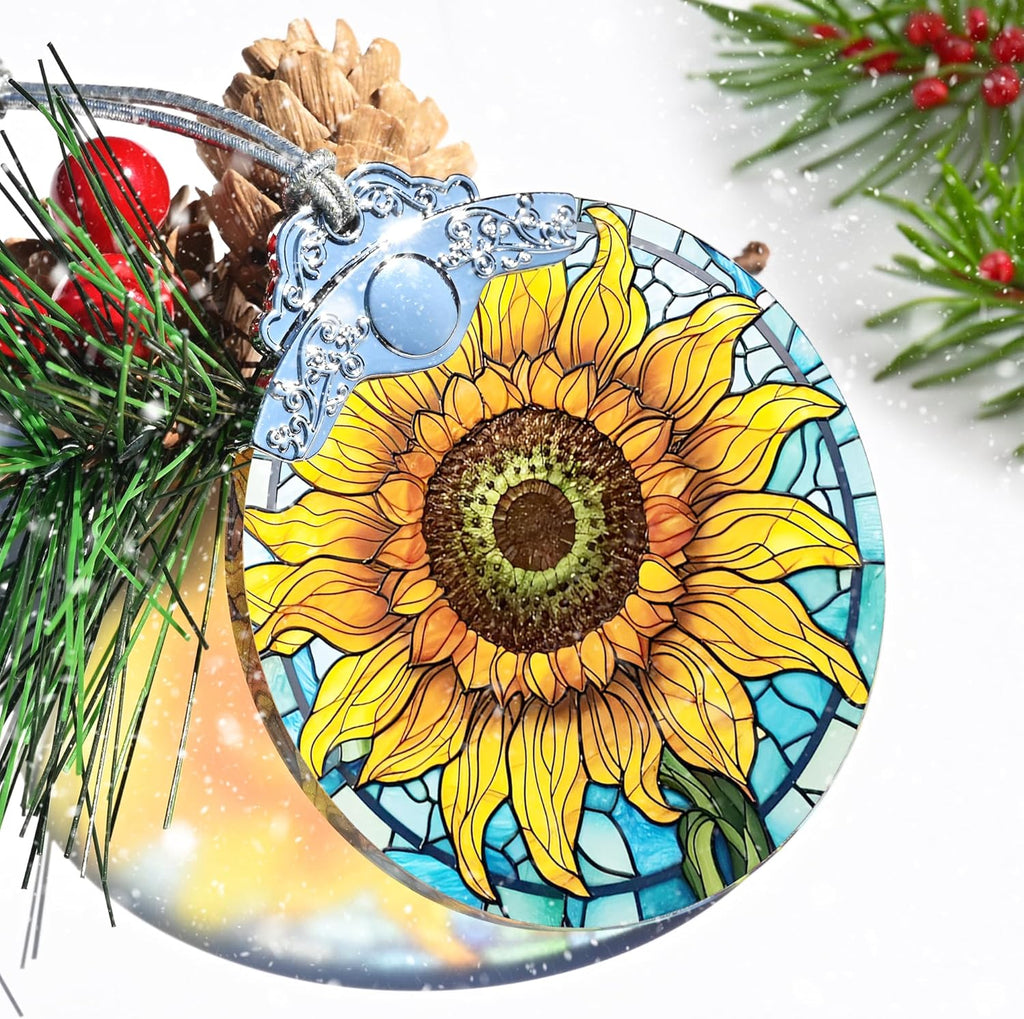 Christmas Ornaments: Stained Glass Ornament, Christmas Tree Ornament, Hanging Ornaments for Home Decor & Xmas Tree Decorations – Exquisite Holiday Decor, Holiday Present - Sunflower