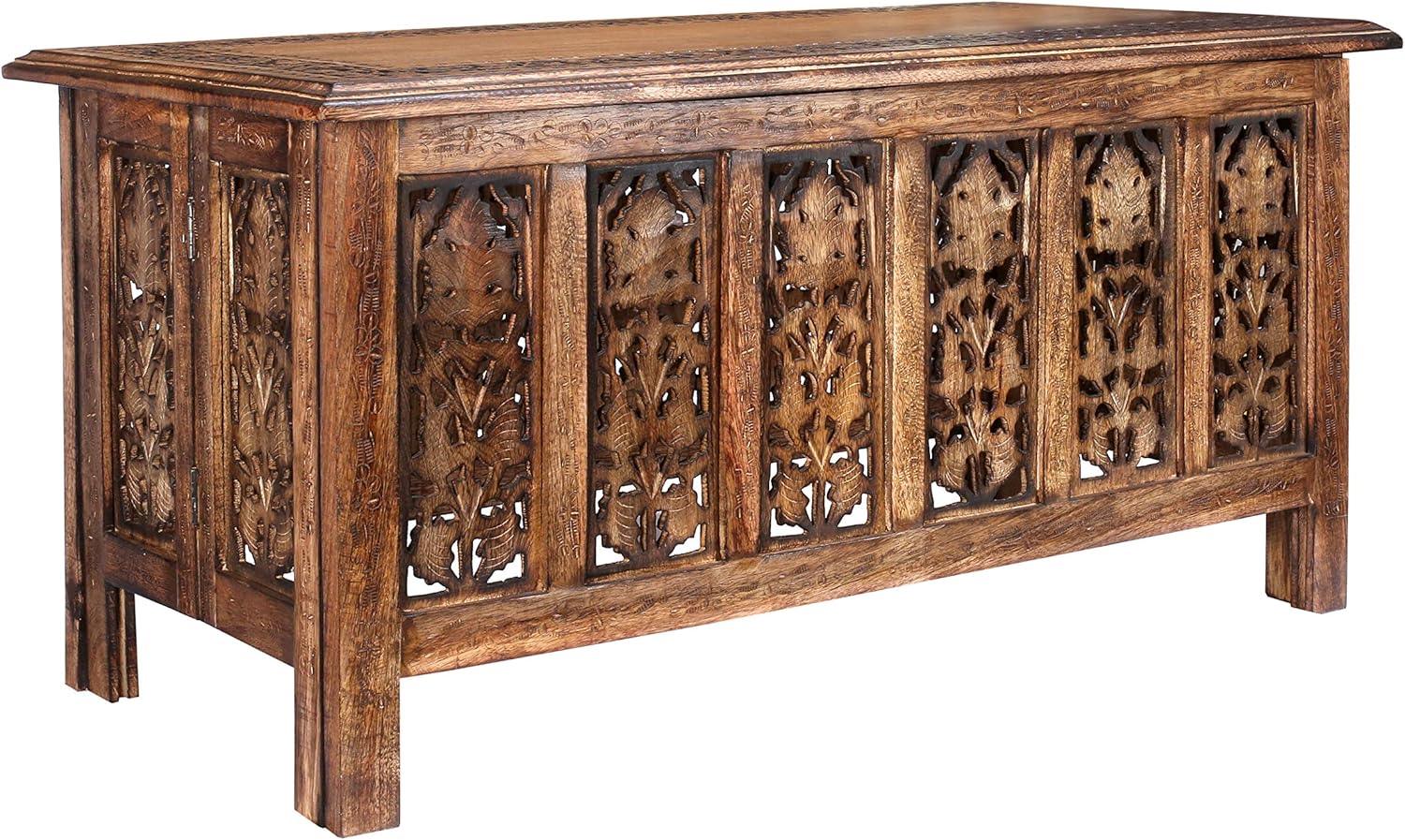 Wooden Coffee Table 36x18 Inch – Hand-Carved Solid Wood Center Table, Vintage Burnt Finish Modern Coffee Table for Living Room, Entryway Table for Magazines, Books & Plants