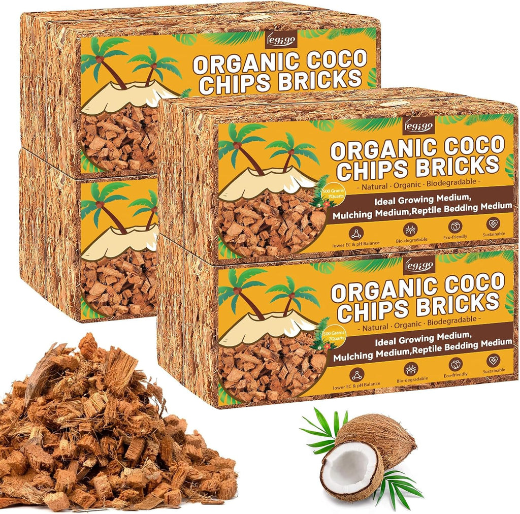 Legigo 8 Pack Coco Coir Chips for Plants- 8.8 LB 100% Organic Coconut Chips Brick Potting Mix with Low EC & PH Balance, Coconut Husk Substrate Coco Husk Mulch for Garden, Planting, Orchid and Soil Mix