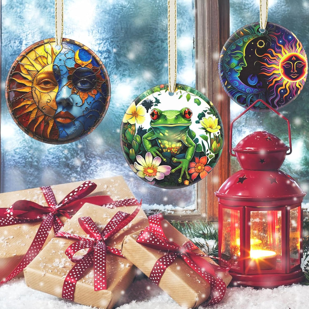 Frog 2025 Ornaments for Christmas - Round Ceramic Holiday Decor - Beautiful Gift Christmas Tree Decoration