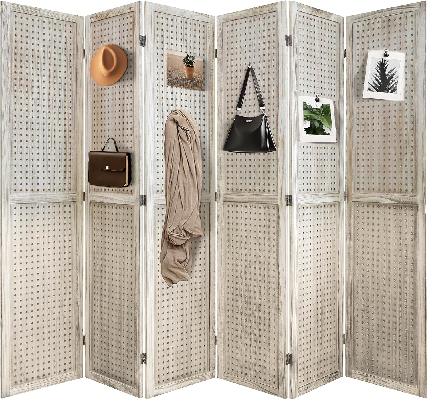 NicBex 6 Panel Pegboard Display,5.6FT Wood PegBoard Room Dividers,Folding Privacy Screens Portable Freestanding Display Board for Craft/Art Shows,Room Separation,Natural Wood