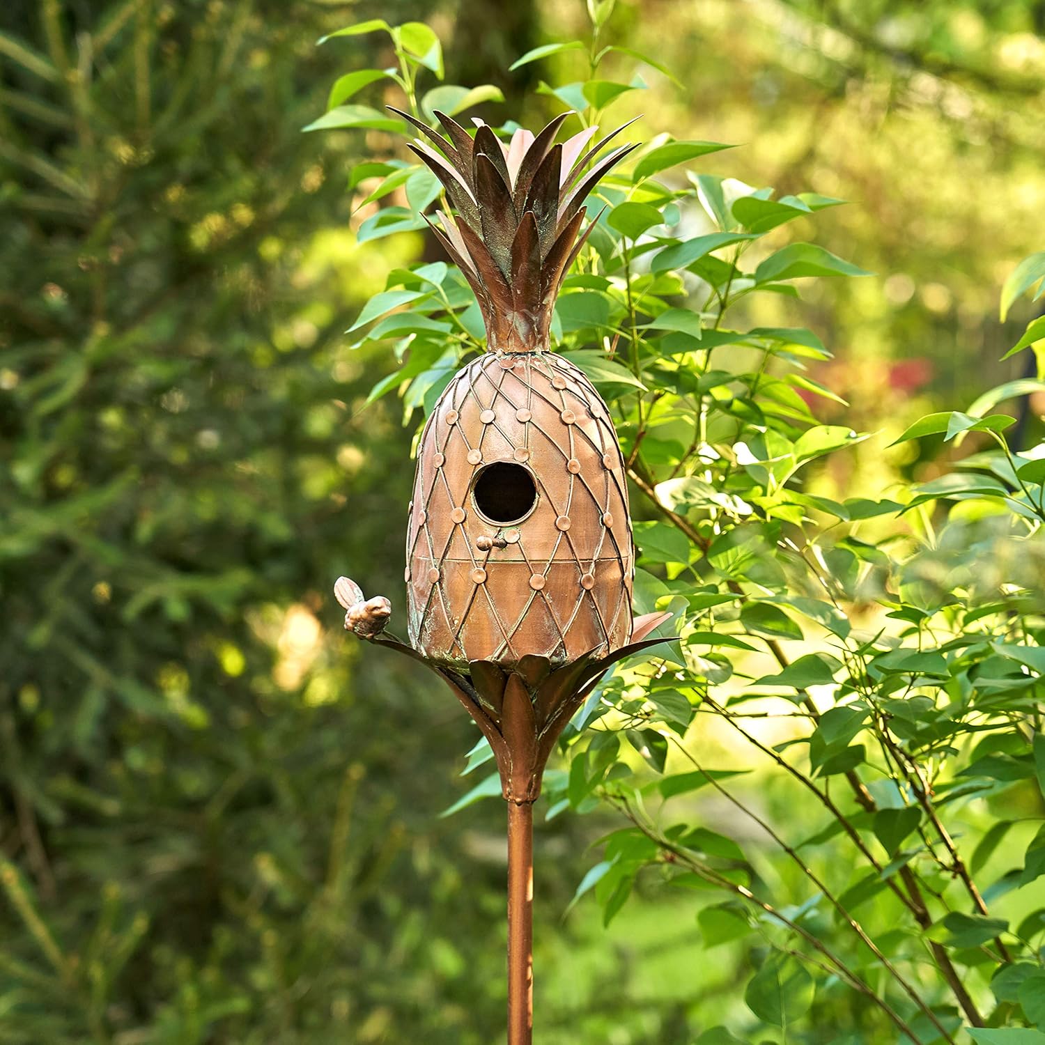 Copper Colored Birdhouse Garden Stakes (Pineapple)