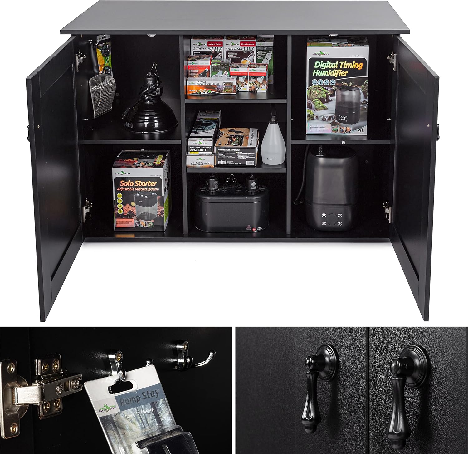 REPTI ZOO Storage Cabinet Terrarium Stand 48" x 24" x 30" for 30" Aquarium Tanks Reptile Terrariums, 6 Large Storage Shelves for Accessories Organization, Extra Holes for Wire Pass