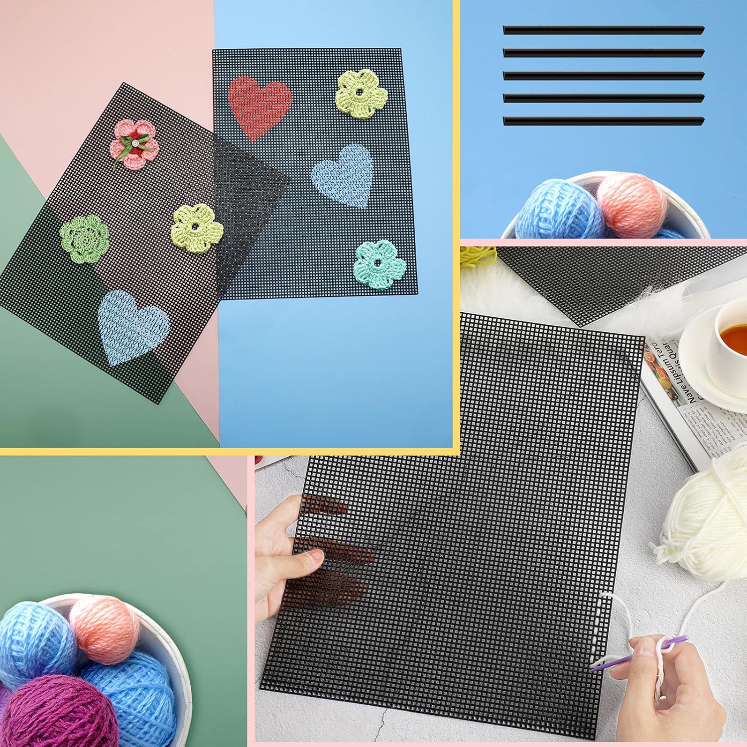 4 Pieces Plastic Mesh Sheets for Embroidery Black Fish Tank Divider Screen Craft Mesh 10 Pieces Binding Bars Sliding Bars for Embroidery Crafting Knit and Crochet Projects