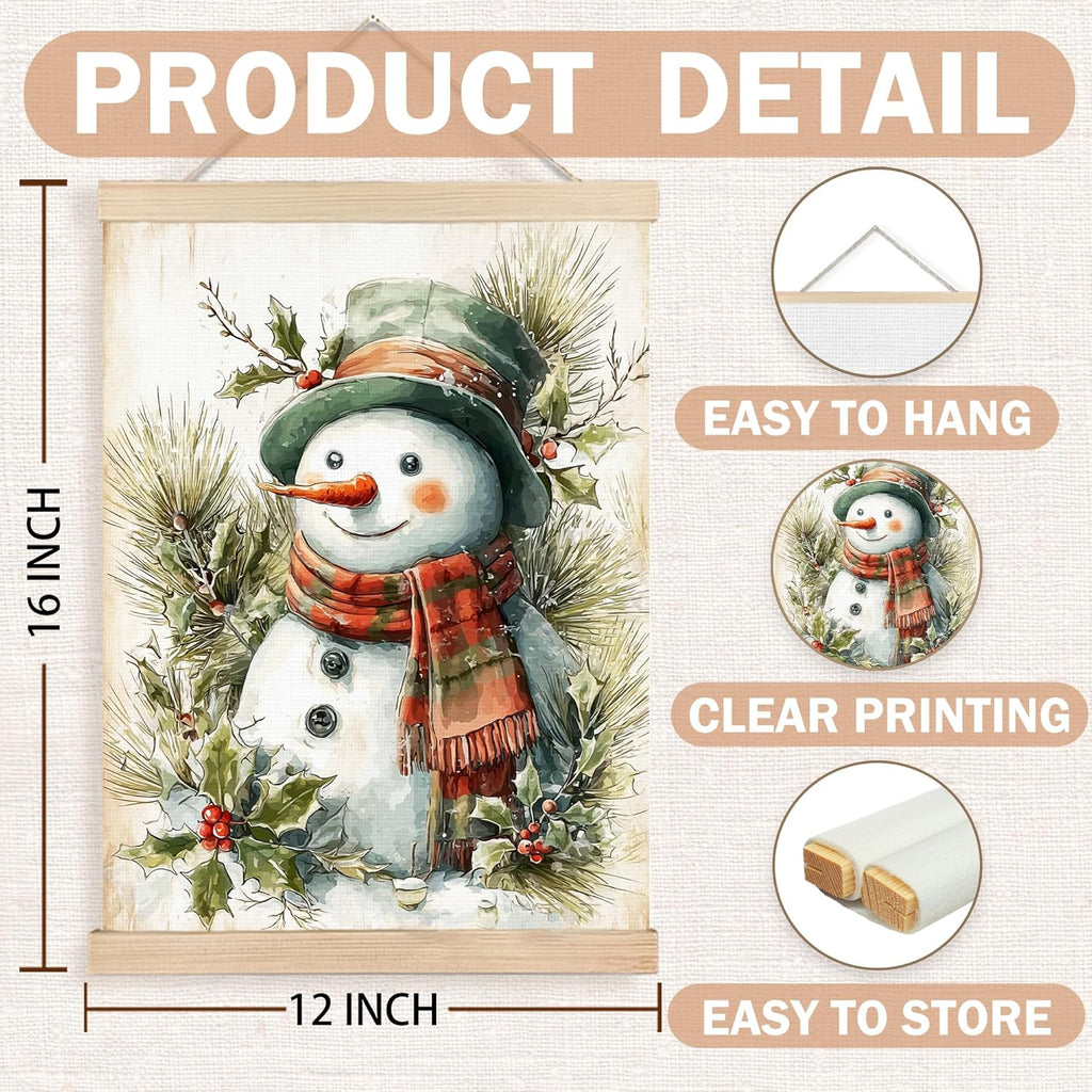 FDHSPAAM Farmhouse Christmas Snowman Wall Art Decor, Vintage Christmas Decor, Retro Rustic Winter Pine Snowman Wall Art Posters for Home Bedroom Living Room, 12x16 Inch