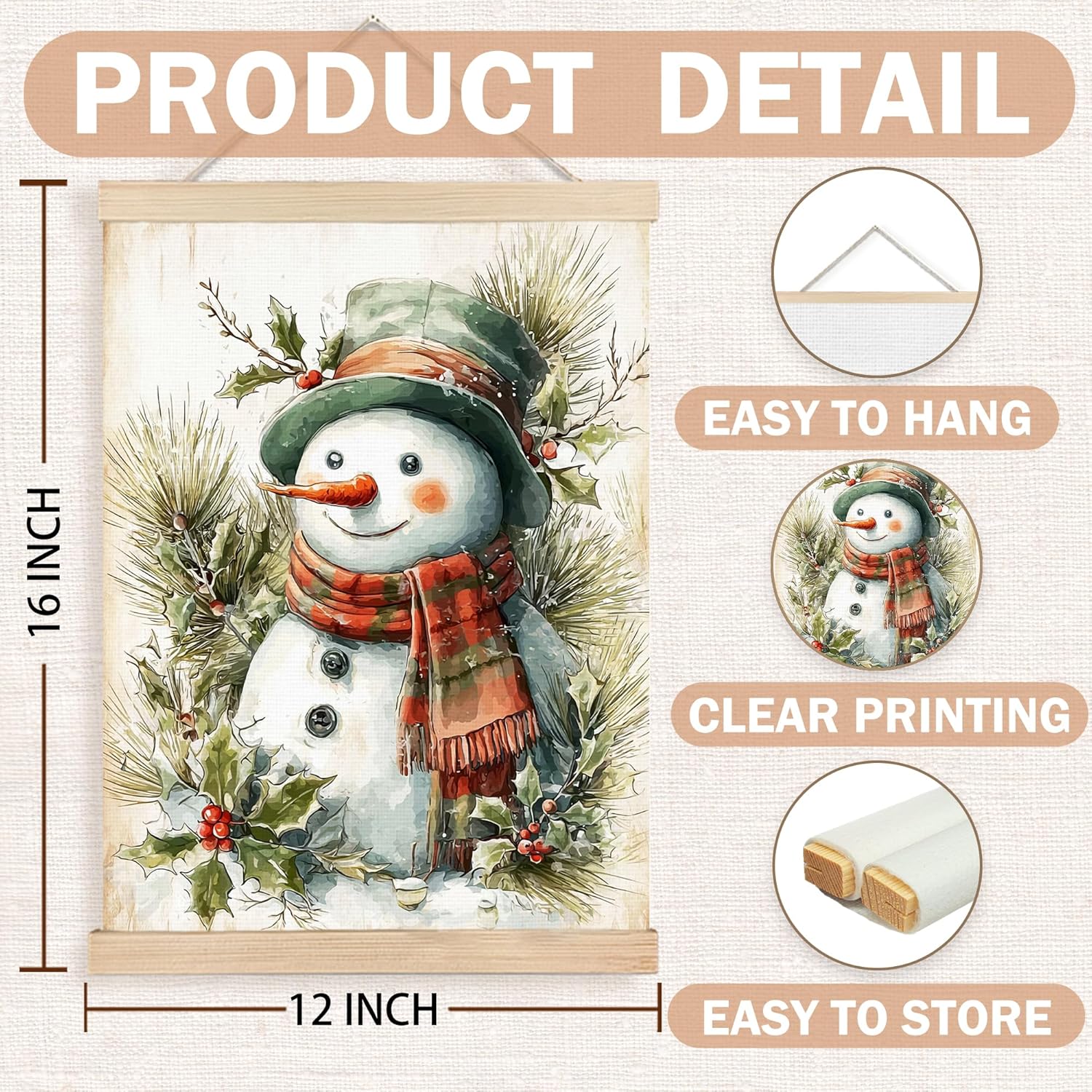 FDHSPAAM Farmhouse Christmas Snowman Wall Art Decor, Vintage Christmas Decor, Retro Rustic Winter Pine Snowman Wall Art Posters for Home Bedroom Living Room, 12x16 Inch