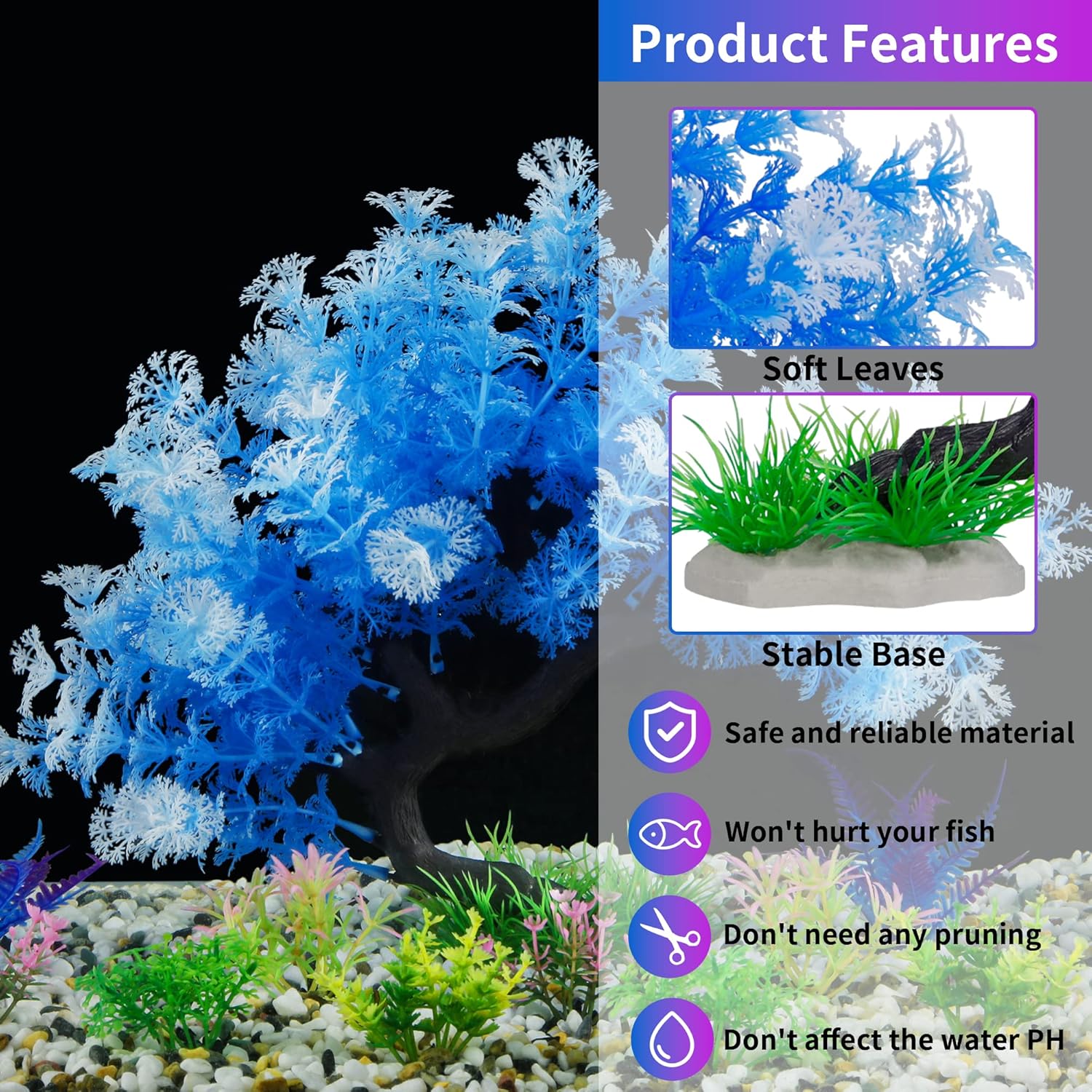 MyLifeUNIT Fish Tank Decorations, 15 Pack Artificial Aquarium Plants Tree Set for Fish Tank Decor (Bule Set)