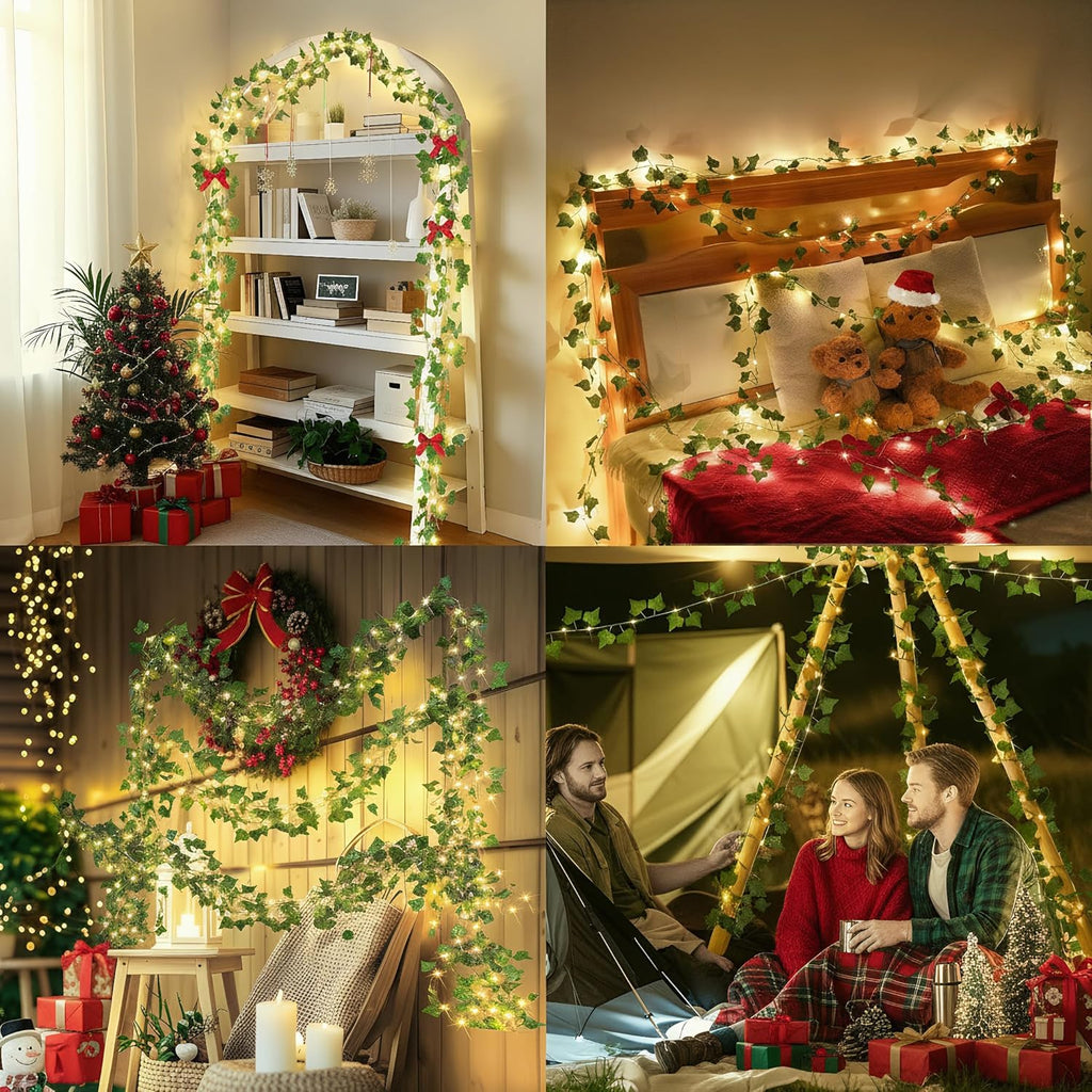 OMIKA Vine with Fairy Lights Plug in, 66FT 200 LED Ivy String Lights Connectable with Remote, Leaf Light Waterproof for Bedroom, Room, Wall, Garden, Party, Wedding Decor (Warm White)