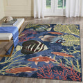 Liora Manne Marina Indoor/Outdoor Power Loomed Synthetic Blend Low Profile Area Rug - Transitional Graphic Coastal Animal Colorful (Fish Navy) (7'10" x 9'10")