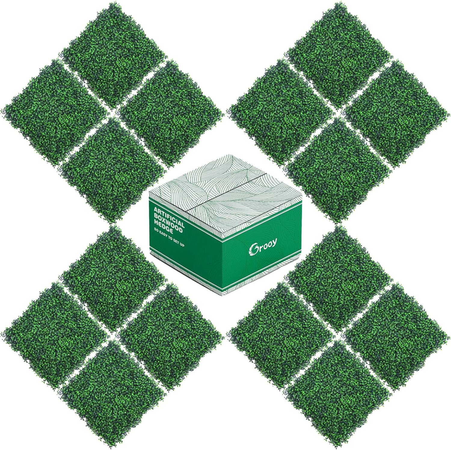 20"x20" Grass Wall,16PCS Artificial Boxwood Panels Cover 44.4SQFT,4 Layers Plant Wall, Greenery Backdrop,Privacy Hedge Screen,Green Panels Decor for Outdoor Garden and Indoor Home Wedding