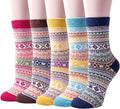 Justay 5 Pairs Wool Socks for Women - Winter Thick Boot Cozy Crew Vintage Soft Calf Knit Warm Socks Gifts