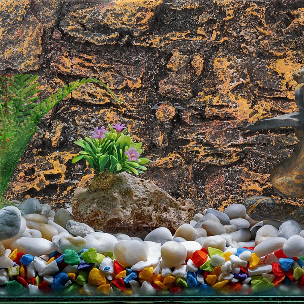 Kisangel 3D Rock Decorative Panels Aquarium Background Board for Fish Tank Turtle Tank Reptile Terrarium Habitat Decor 17.7X11.8 Inch Lightweight Natural Look
