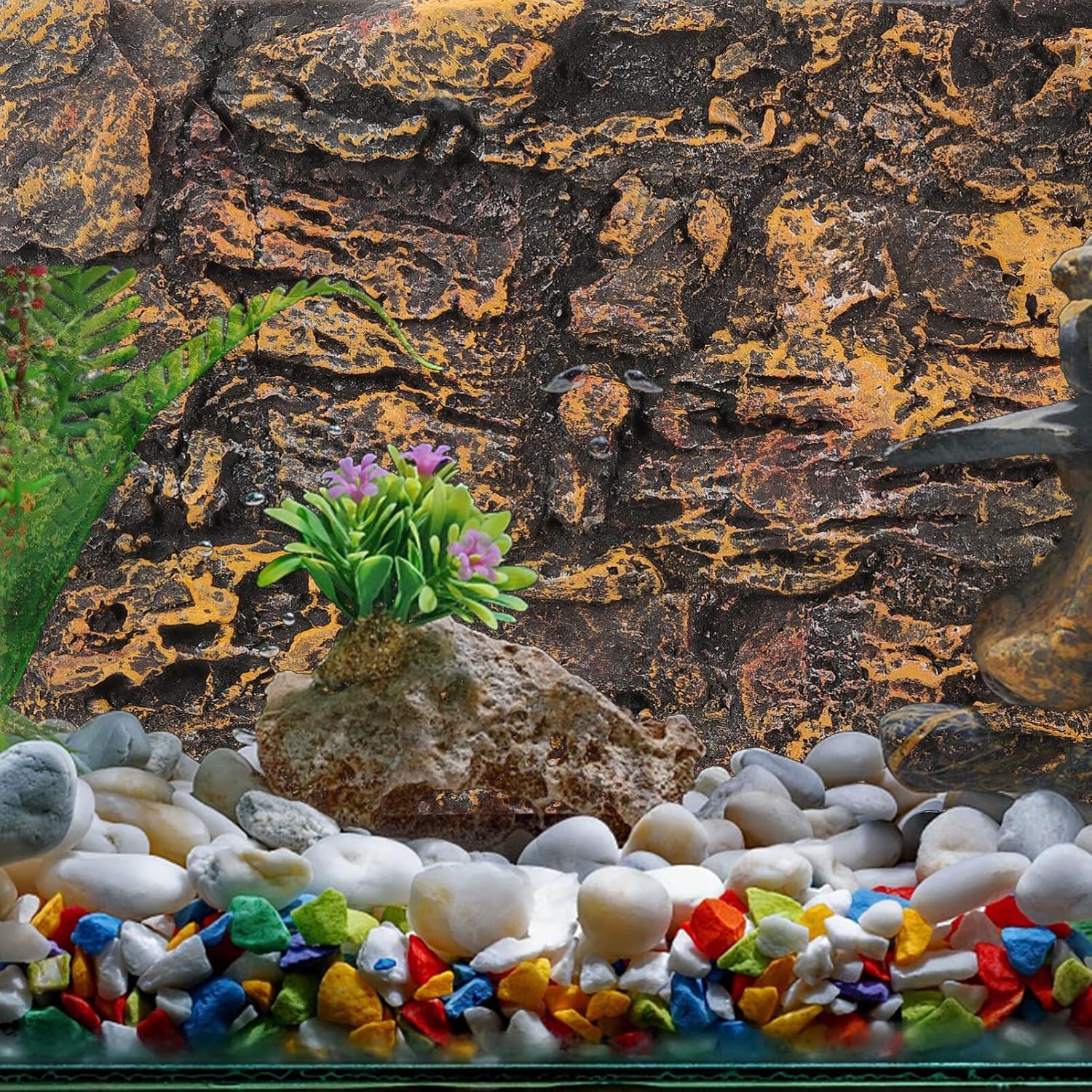 Kisangel 3D Rock Decorative Panels Aquarium Background Board for Fish Tank Turtle Tank Reptile Terrarium Habitat Decor 17.7X11.8 Inch Lightweight Natural Look