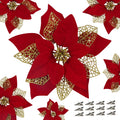 12 PCS Poinsettia Flower Artificial Poinsettia Christmas Decoration 8.7'' Red Glitter Poinsettias Christmas Ornaments Christmas Tree Flower Decor with Clips DIY Xmas Wreath Holiday Home Party Decor