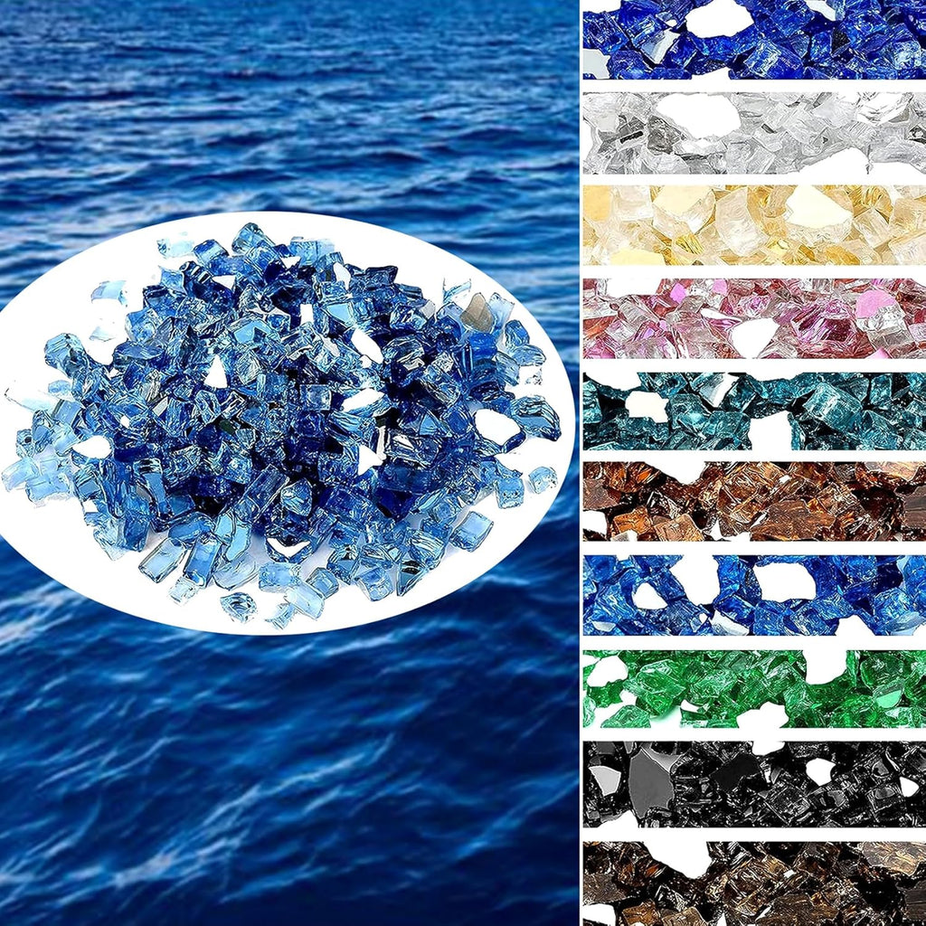 Onlyfire 10 pounds Fire Glass for Propane Fire Pit and Gas Fireplace, 1/4 Inch Reflective Firepit Glass Rocks for Fire Pit Table and Fire Bowl, High Luster Pacific Blue