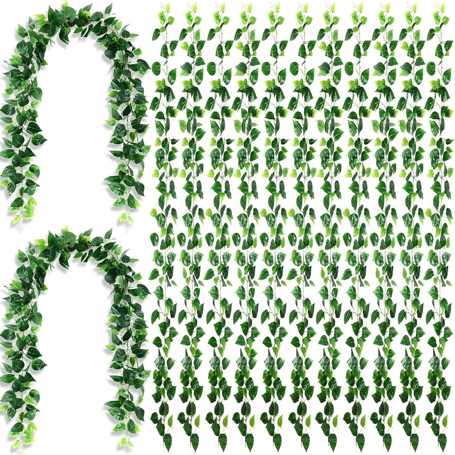 12 Pcs 5.6ft Artificial Wedding Scindapsus Vines Garland Faux Vine Garlands Realistic Plastic Leaves Fake Hanging Greenery Plant for Wedding Centerpiece Table Party Indoor Outdoor Wall Decor