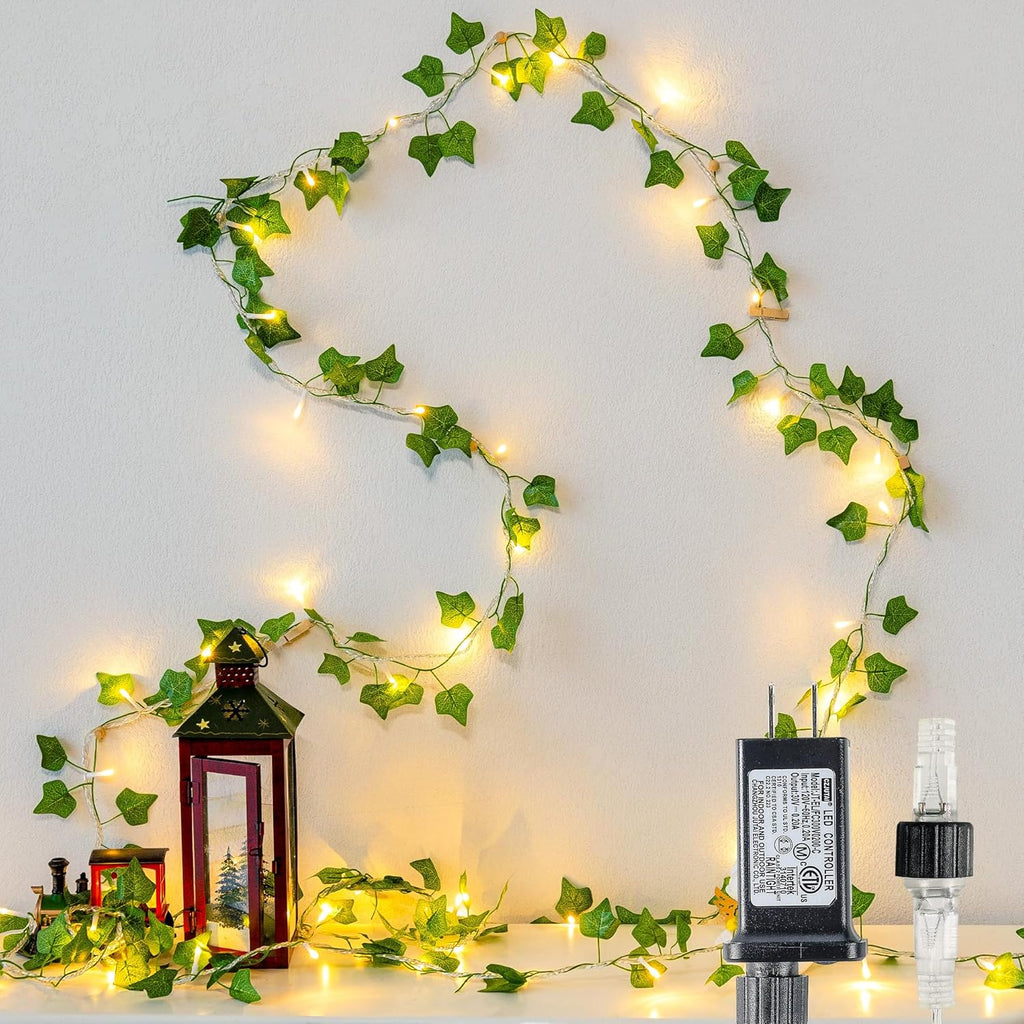 Vine with Fairy Lights, 23 FT 73 LED Ivy Leaf Lights Indoor Plug in, Fake Vine String Lights for Bedroom, Dorm, Wall, Party, Garden, Birthday, Wedding, Room Decor, Warm White