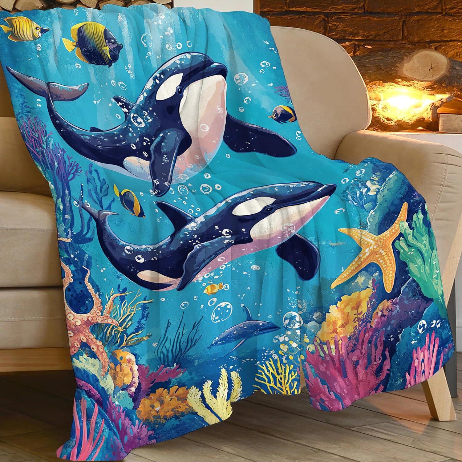 Whale Throw Blanket Ocean Whale Stuff Gifts for Kids Girls Boys Adults Women Man Soft Cozy Warm Plush Fluffy Fuzzy Fleece Blanket Decor 50''X60''