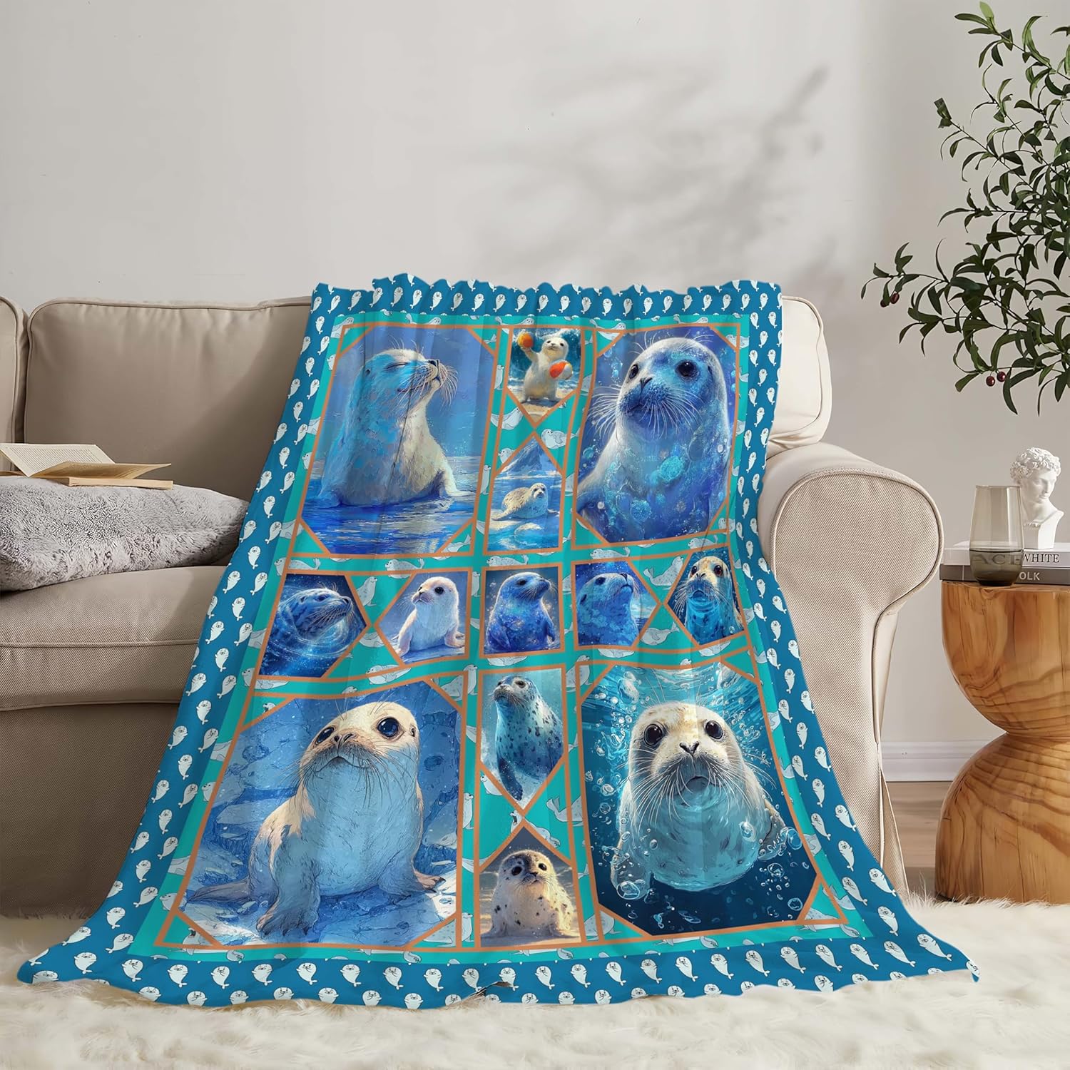Seal Throw Blanket Ocean Seal Stuff Gifts for Kids Girls Boys Adults Women Men Soft Cozy Warm Plush Fluffy Fuzzy Fleece Blanket Decor 60''X80''