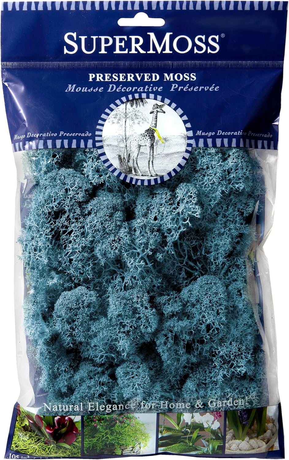 SuperMoss (25160) Reindeer Moss – Soft Preserved Moss for Home Decor, Crafts, Terrariums, Floral Design, and Wedding Decorations, 80.75 cu in, Azul