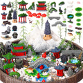 58 Pcs Miniature Garden Set, Fairy House Diorama Accessories Rockery Pavilion Bridge Mini Figurines Micro Landscape Ornaments Mixed Model Trees for DIY Garden Decor Succulent Dollhouse Craft