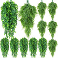Hoteam 12 Pcs Artificial Hanging Plants 32 Inch Fake Ivy Vines with Fake Leaves Patio Artificial Plants Greenery for Living Room Indoor Outdoor Wall, No Basket (Eucalyptus,Persian Grass)