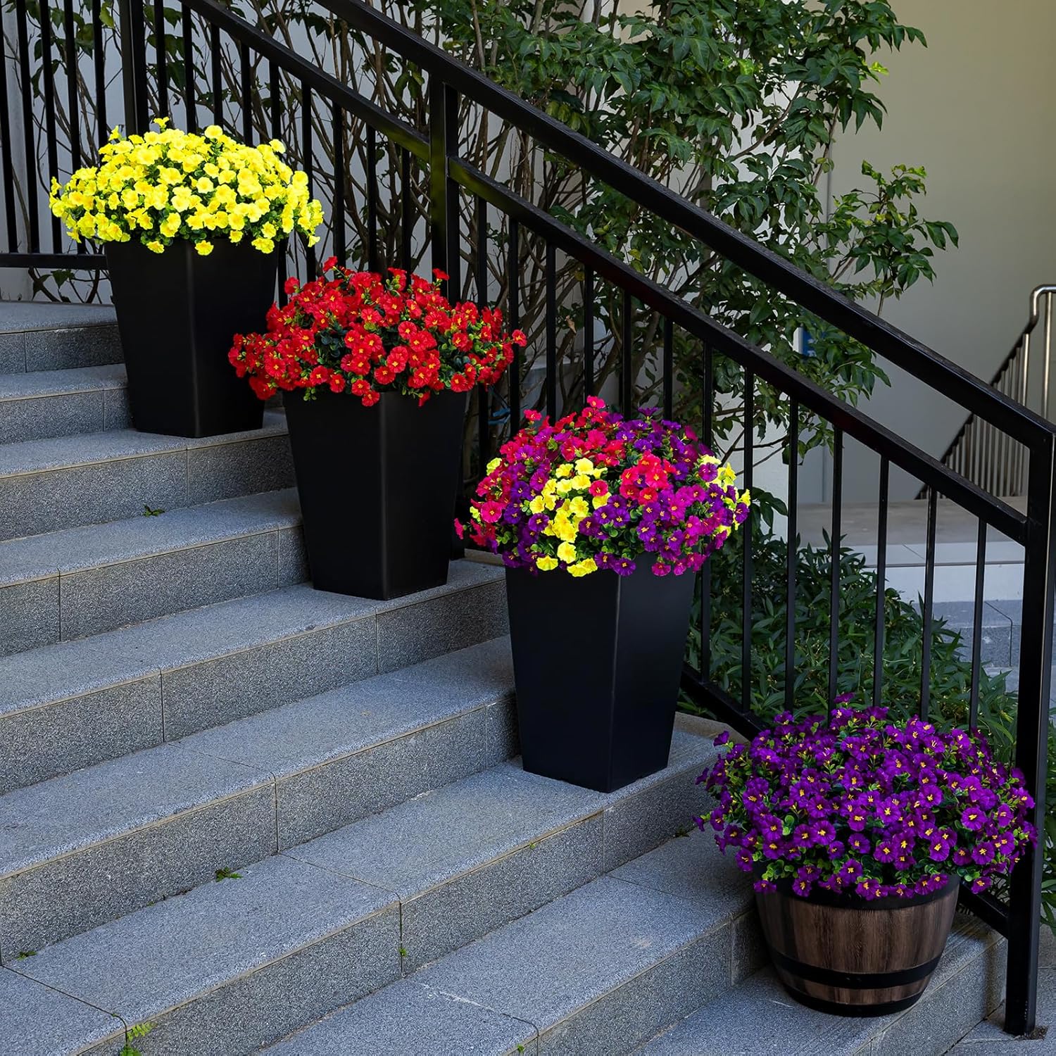 Artificial Faux Flowers for Outdoor 16 Bundles Boxwood Fake Morning Glory for Planter,UV Resistant Fake Flowers for Home Porch Patio Outside（4 Color）