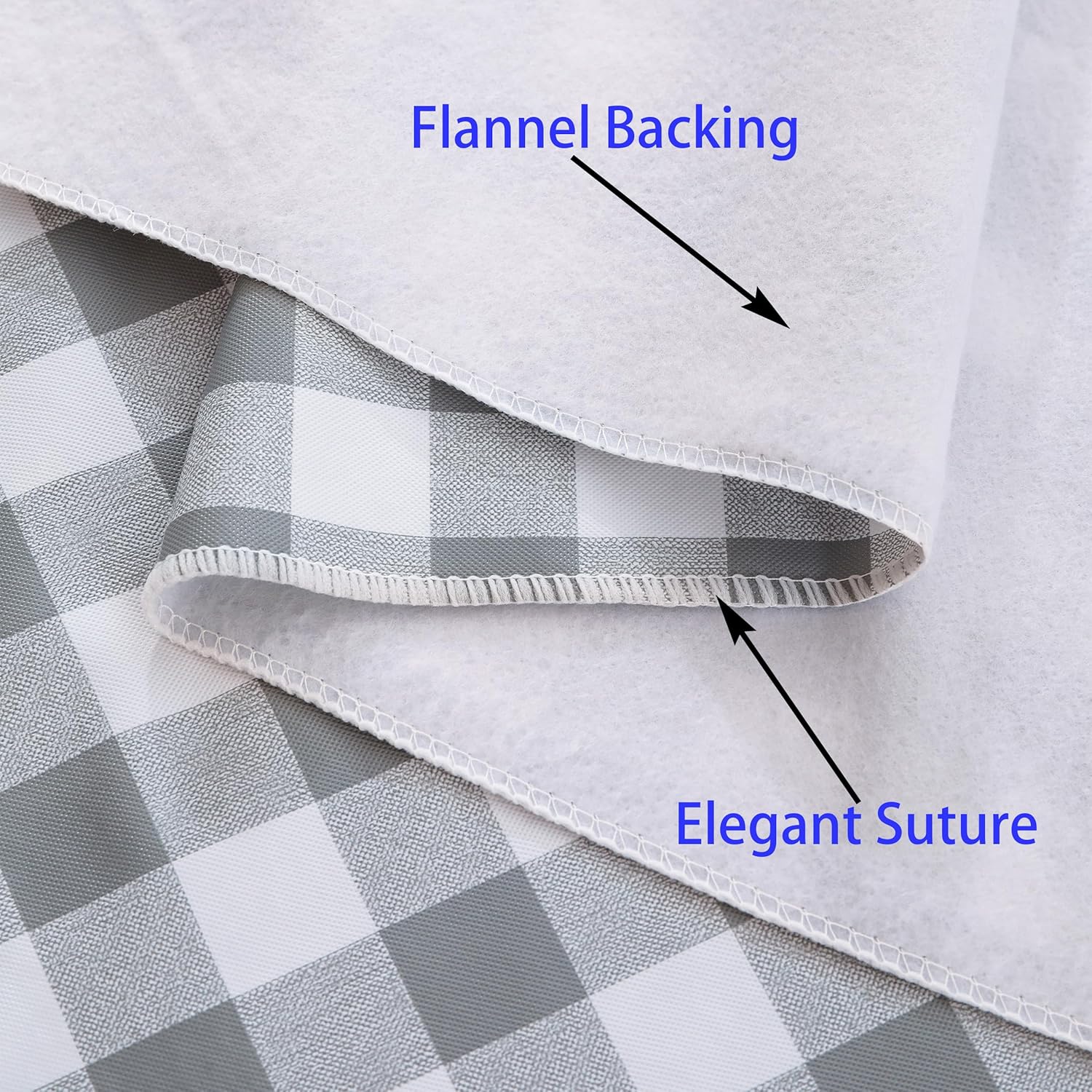Heavy Duty Vinyl Tablecloth with Flannel Backing Waterproof Oil-Proof Plastic Table Cloth Stain-Resistant Wipeable Rectangle or Square Table Cover for Indoor and Outdoor (Grey Checkered, 54x54 Inch)